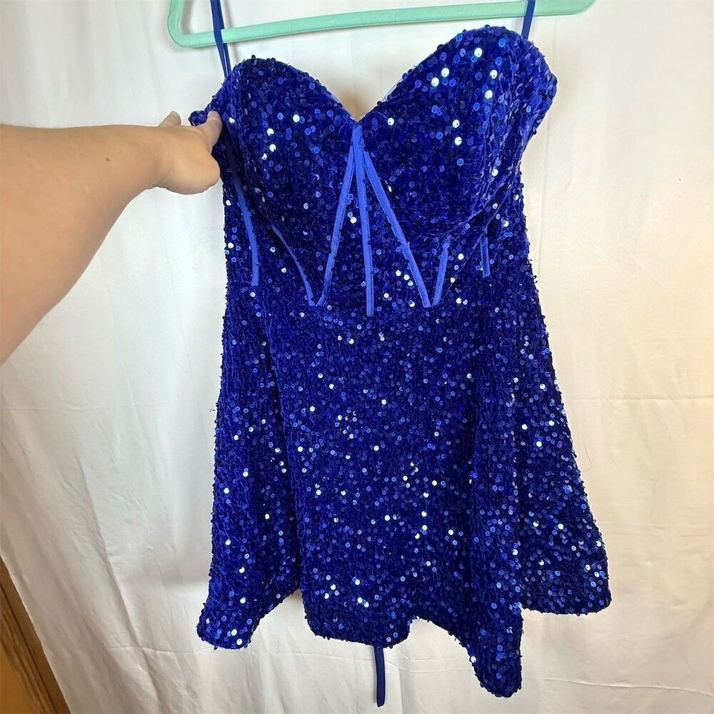 Unbranded Dress Womens Size 14 Royal Blue Sequin Corset Back Mini